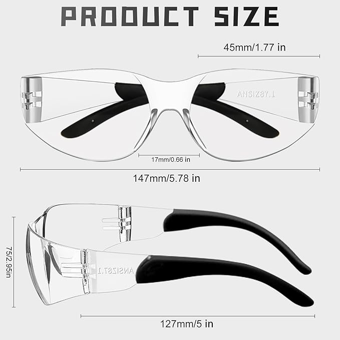 Clear Safety Glasses Bulk of 100,ANSI Z87.1 Impact Resistant Lens Eye Protection for Lab,Construction