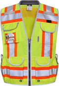 Dib Safety Reflective Vest Heavy Duty, High Visibility Two Tone Engineer Vest, Made with 3M Tape, Padded Collar, Retractable ID Pocket, Yellow XL