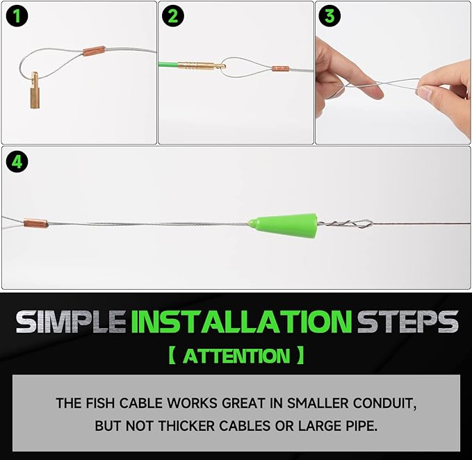 45FT Fiberglass Running Electrical Wire Cable Glow Rods Wire Pulling, Fish Rods Electrical Kit with 8 Different Attachments and Fish Tape Wire Puller Kit