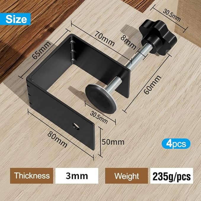 JEEJINYAN® 4 Pcs C Clamps, Drawer Front Installation Clamps, Cold-Rolled Steel Clamps for Woodworking, Can Be Used as Door Installation Tools and Cabinet Tools, Black