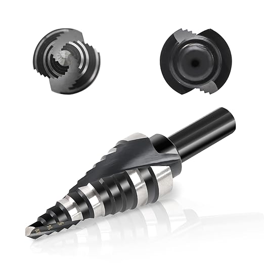 COMOWARE Step Drill Bit, 12 Sizes from 3/16" to 7/8", High Speed Steel Step Bit with 2 Spiral Flutes, 3-Flat Shank, Steps Bits for Metal, Aluminum/Wood/Plastic/Iron, Unibit for Electricians & DIY