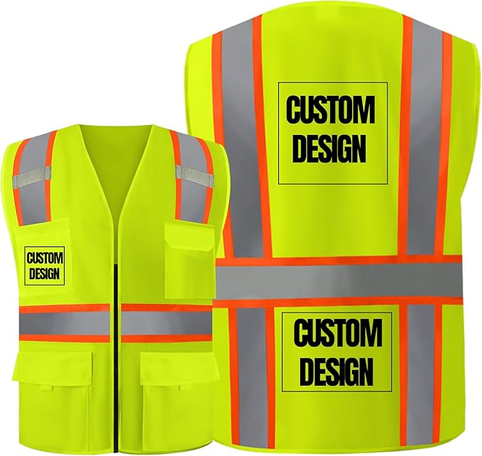 BeautyWill Custom Safety Vest Customized Logo Class 2 High Visibility Reflective Vest with Pockets Construction workwear