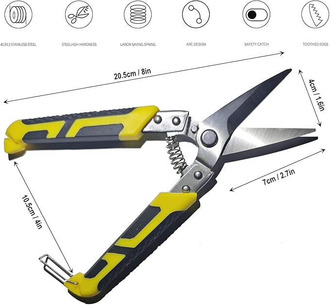Heavy Duty Industry Scissors 8.7 Inch Aviation Tin Snips Straight Metal Cutter with Comfort Grip and Stainless Steel Blades Multifunction Cutting