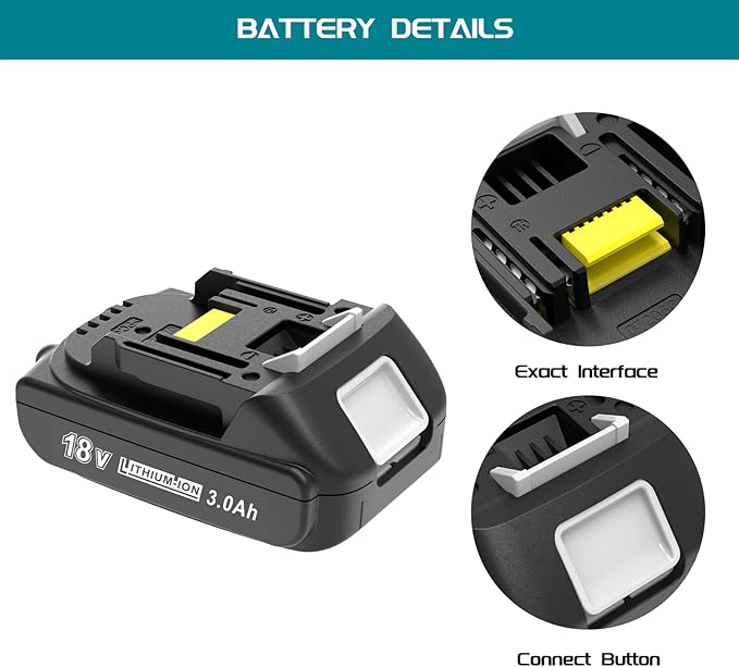 2 Pack 3.0Ah 18 Volt Battery Replace for Makita 18V Battery BL1815 BL1840B, Compatible with makita 18v Battery Chargers and Cordless Power Tools