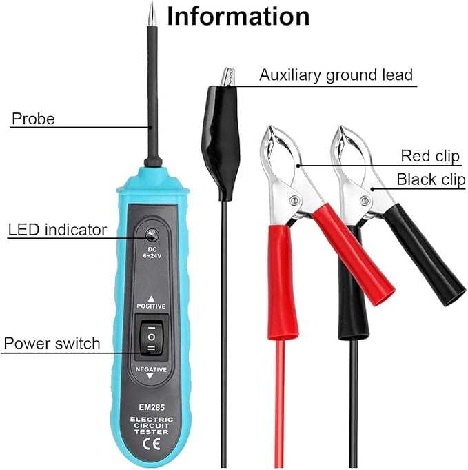 allsun Professional Automotive Circuit Tester,Short Circuit Finder with Buzzer Alarm & LED Light, 6-24V Power Detector Probe with Overload Protection, 5m Cable for Car DIY Repair