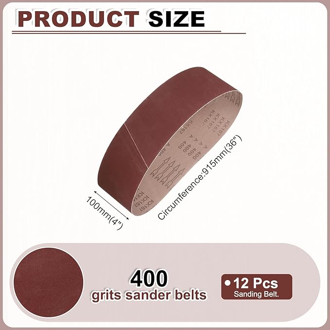 HARFINGTON 4 x 36 Inch Sanding Belts, 12 Pcs 400 Grits Aluminum Oxide Abrasive Belt Sander File Belt for Woodworking, Metal Polishing, Knife Sharpener