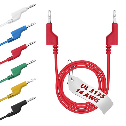 14 Gauge 6pcs/3.3Ft 4MM Banana Plug to Banana Plug UL3135,6 Colors Heavy Duty Silicone Test Leads Set Jumper Wires Kit for Testing