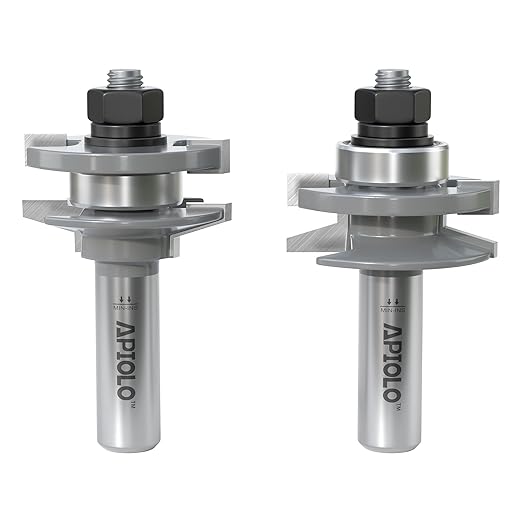 Professional 2PCS Bevel Style Rail and Stile Router Bits Set 1/2 Inch Shank, 3/8 Inch Cutting Depth, Up to 7/8 Inch Stock, Door Frame Shaper Cutters Raise Panel Making Router Bit Set