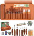 Wood Carving Kit for Adults & Beginners - 29-Piece Professional Set with Leather Tool Roll, 7 Whittling Knives + 6 Detail Gouges, Splinter-Free Wooden Handles for Woodworking & DIY Gifts