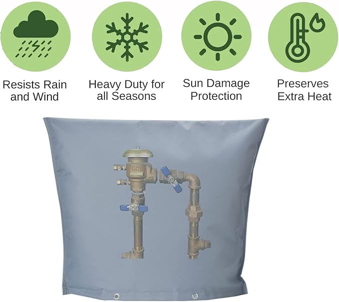 Outdoor Backflow Preventer Insulation Cover,Insulated Pouch for Winter Pipe Freeze Protection Sprinkler Valves in Snow or Sun Exposure, Waterproof Sprinkler Valve System Cover (30 " W x 26 " H,Gray)