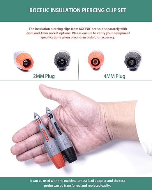 Insulation Piercing Clips Set Heavy Duty 2 Pcs Wire Piercing Probe for 4mm Banana Plug Multimeter Test Leads Multi Testers Needle Accessories