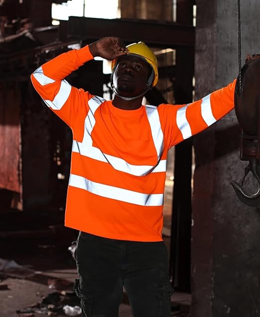 sesafety High Visibility Long Sleeve Construction Work Shirts Orange 3XL