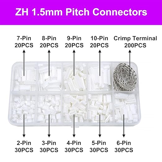 ZH 1.5MM Connectors and Crimp Terminal kit Compatible with JST ZH 1.5 Connector 2/3/4/5/6/7/8/9/10 Pin Housing