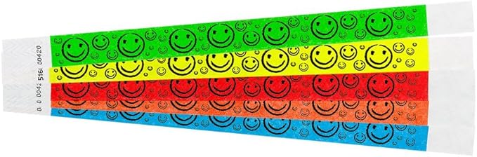 500 WristCo Tyvek Wristbands Smiley Face Variety Pack - ¾” x 10”- Waterproof Recyclable Comfortable Tear Resistant Paper Bracelets Wrist Bands for Events Concert Festival Admission Party