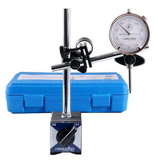Accusize Industrial Tools 0-1'' by 0.001'' Dial Indicator with Magnetic Base Set, 60 Kg Capacity, Eg00-1038