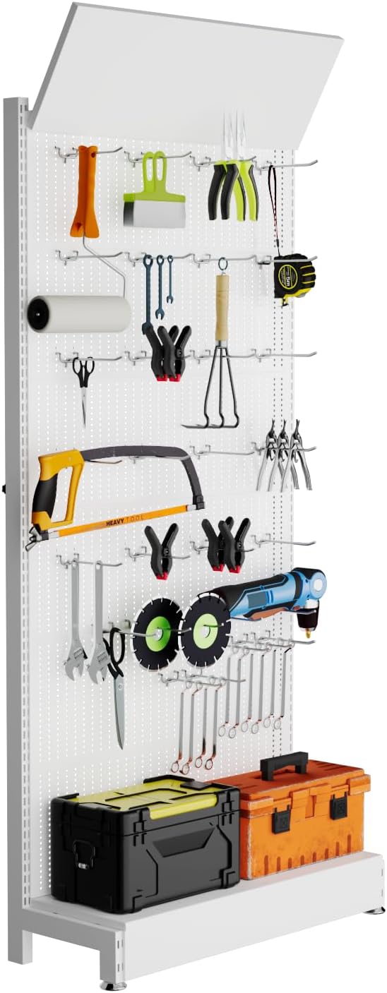 Metal Pegboard Panels - Peg Board Shelving with 30 Hooks,85x36x13 in,Portable Peg Board Organizer for DIY, Kitchen Decoration,Mobile Phone Shop/White