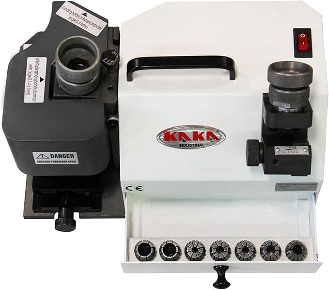 KAKA INDUSTRIAL TX-X3 4-14 mm Drill Bits and End Mill Re-Sharpener - Grinder with 6 Collets - Portable CNC Router Bit Sharpener - Adjustable Angle