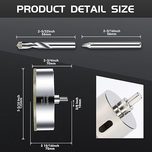 5-5/16inch | 135mm Diamond Hole Saw with Center Drill bit and Diamond-Coated Center Drill bit for Ceramic Glass Marble Fiberglass Granite and Porcelain Tiles by CENYB