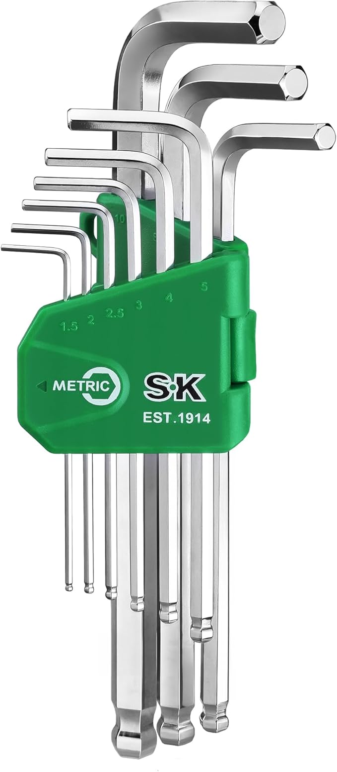 SK 9-Piece Allen Wrench Set, Hex Key Set, Metric Ball End Hex L-Key, S2 Steel