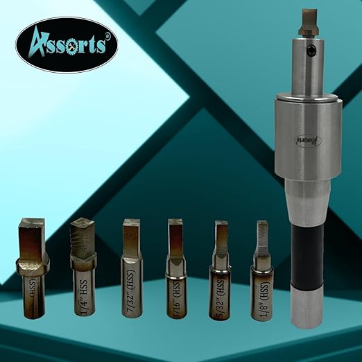 ASSORTS Precision Rotary Broach with R8 Shank (7/16" UNF Drawbar Thread) and H.S.S Square Punch 7 Pcs– Ideal for CNC, Lathe, Milling & Drilling Machines