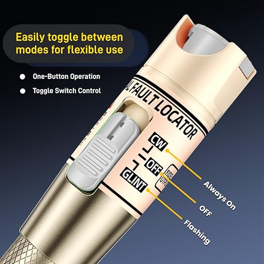 Visual Fault Locator,80-100KM Fiber Optic Cable Tester Meter, VFL Red Light Pen Light Source Testers (Golden)
