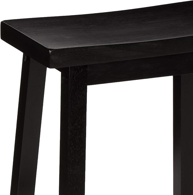 Amazon Basics Solid Wood Saddle-Seat Kitchen Counter Barstool with Footrest, Easy Assembly - 24-Inch Height - Black - Set of 2