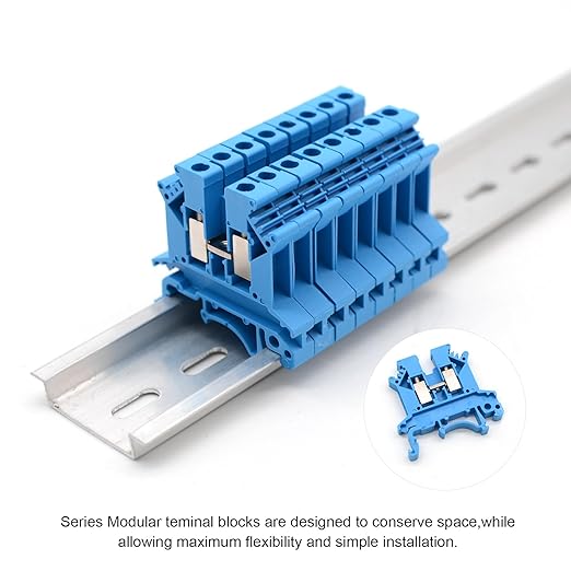 Blue UK-2.5B Rail Type Terminal Block Voltage and Current Safety Ground Terminal Block 800V 32A 2.5 Square mm 100 Pack
