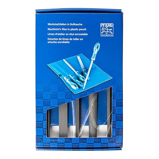Pferd 10" Machinist File Set, 5-Piece – American Pattern, WRU 541 Type – Second Cut for Efficient Stock Removal – with Ergonomic Handles & Plastic Pouch – Part #16080