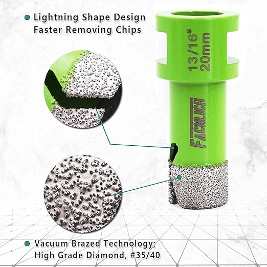 Diamond Core Drill Bits,4/5" 20mm Tile Drill Bits Vacuum Brazed Dry Diamond Hole Saw for Porcelain Ceramic Tile,Granite,Marble,Concrete,Masonry,Brick