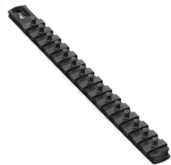 Ernst Manufacturing 13-Inch Magnetic Socket Organizer with 15 1/4-Inch Twist Lock Clips, Black (8423M-Black-1/4)