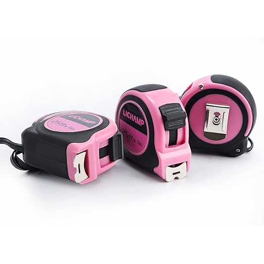 Lichamp Tape Measure 25 Feet, Pink Tape Measure 3 Pack 25ft x 1in with 1/8 Fractions, 0325PK