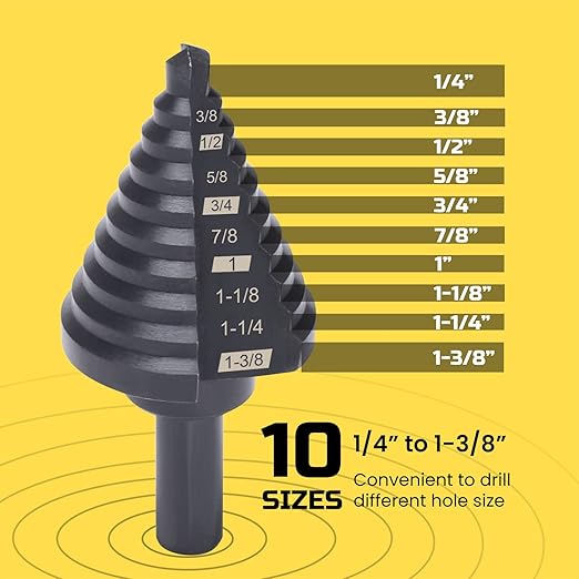 Lichamp Step Drill Bit for Metal Sheet Heavy Duty, Genuine M2 HSS Step Up Down Drill Bit Stepper Unibit for Steel Hole, 10 Sizes from 1/4 to 1-3/8 inches