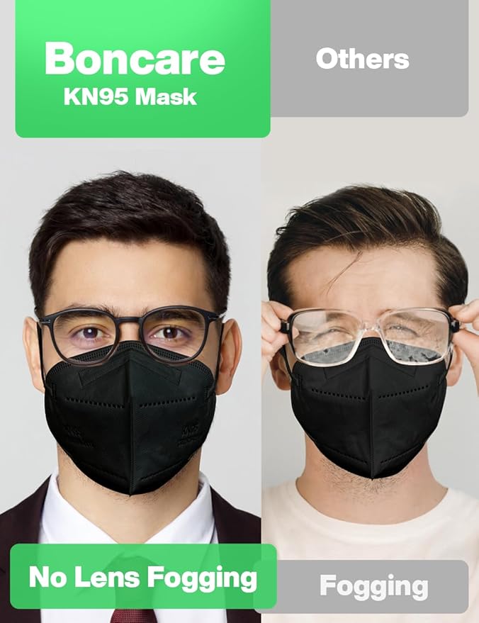 Boncare KN95 Face Masks, Black KN95 Masks 60 Pack, 5-Layer Face Masks