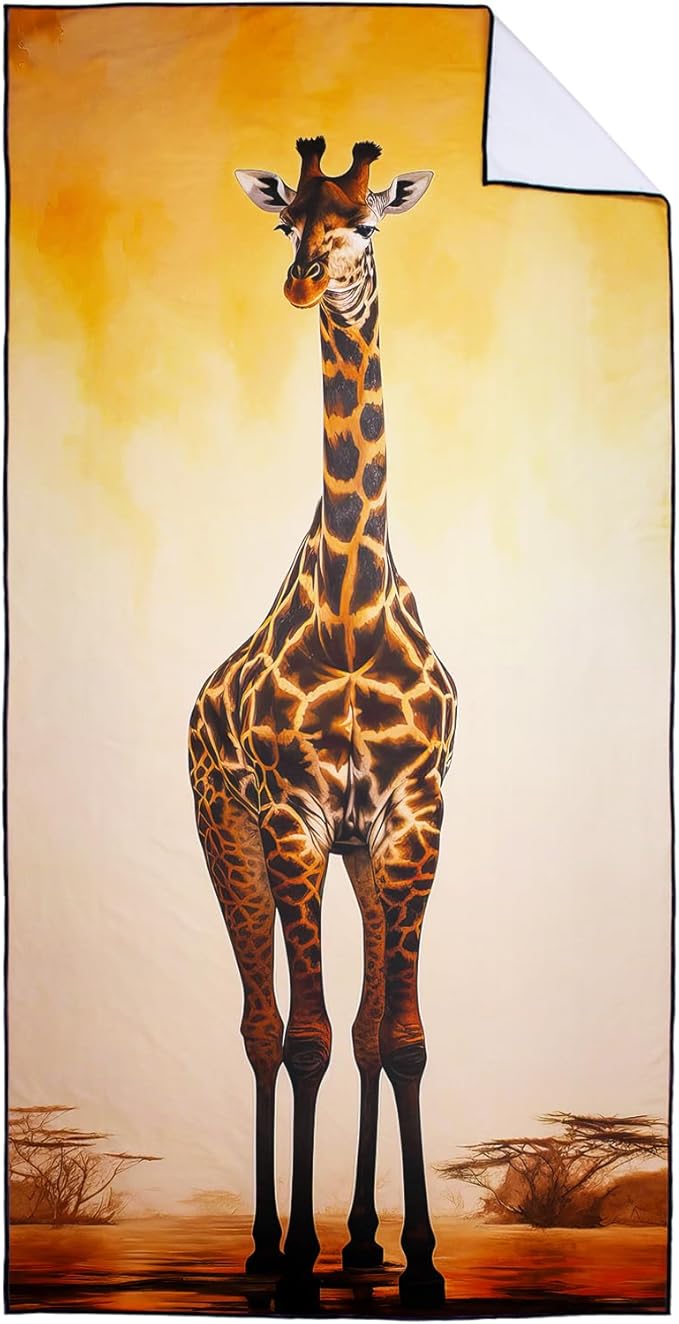 Brown Giraffe Beach Towel Oversized 36" x 72", Thin Lightweight Sand Free Quick Dry Microfiber Towel for Swimming Pool Cruise Camping Travel