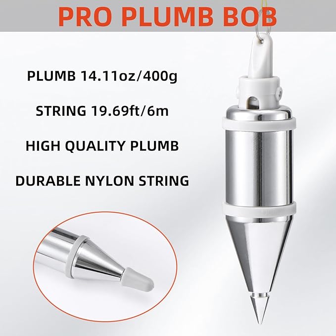 Retractable Plumb Bob Tool for Construction Industry Assignments, 14 oz(400g) Magnetic Plumb Bobs with 19 ft, Can Automatically Stretch the Line & Quickly Stabilize