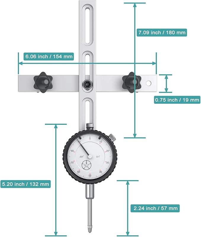 HDLNKAK Table Saw Dial Indicator Gauge, 0-1"/0.001" Dial Indicator, Table Saw Alignment Gauge Suitable for Calibrating Workshop, Machinery, Band Saw and Drill Press