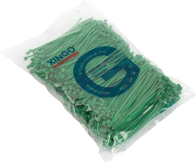 XINGO 1000 PCS 4 inch Cable Zip Ties, 18lb Strength, Small Tie Wraps Self-Locking Nylon Zip Ties for Indoor and Outdoor Use (Green)