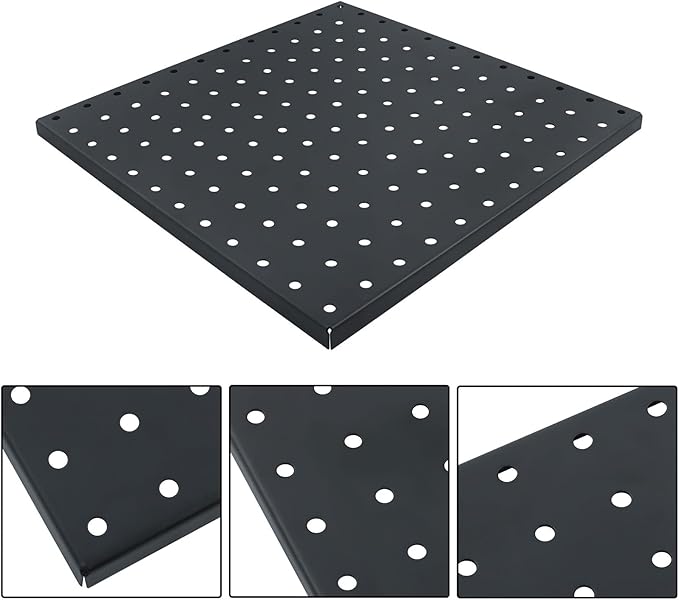findmall 4Pack 12 x 12 Metal Black Wall Pegboard Panels Heavy Duty Peg Board for Tool Organizatio Garage Workbench Shed Craft Room kitchen Drawers