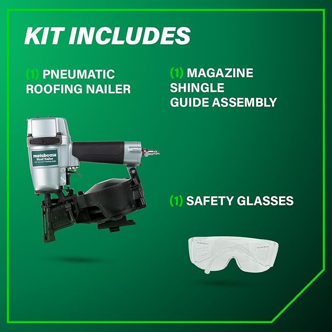 Metabo HPT Roofing Nailer, Pro-preferred Pneumatic Power Nailers, Ideal for Asphalt Roofing Shingles, 16 Degree 7/8″ to 1-3/4″ Roofing Nails, NV45AB2