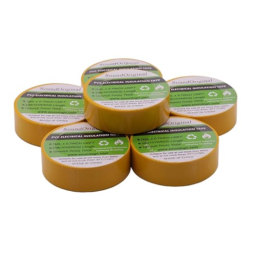 Electrical Tape Yellow 6 Pack 3/4-Inch by 30 Feet, Voltage Level 600V Dustproof, Adhesive for General Home Vehicle Auto Car Power Circuit Wiring Yellow