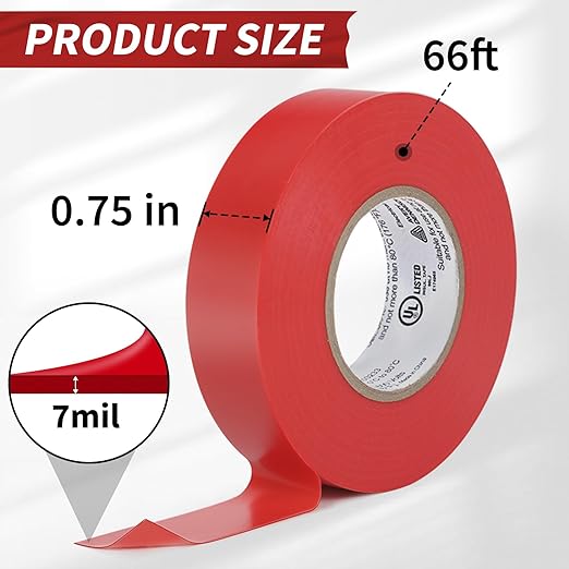Avery Dennison Electrical Tape, 10 Rolls Professional Grade PVC Electric Tape, UL/CSA Listed ¾ in x 66 ft Insulating Vinyl Tape for Electrical, Repairs, Automotive and Equipment, Pro-36C, Red