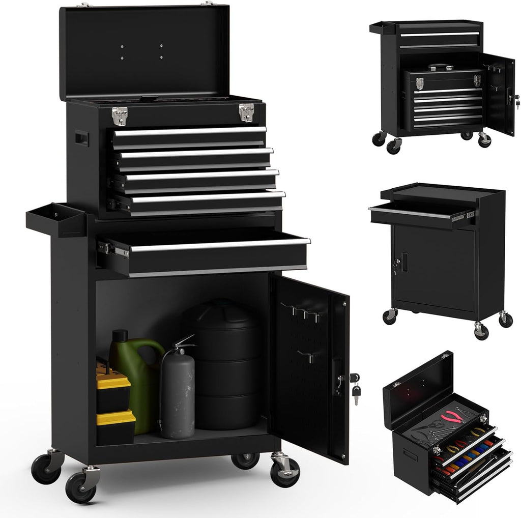 Rolling Tool Box with Wheels, 5-Drawer High Capacity Tool Chest with Wheels, Removable Storage Toolbox with Lock for Garage, Workshop