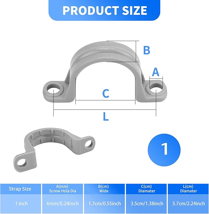 100 Pcs PVC Pipe Straps 1 Inch, Plastic Conduit Clamp Pipe, 2 Holes Heavy Duty U Clamps for 1 Inch PVC Pipe Conduit Cables Hose