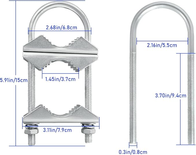 Double Antenna Mast Clamp V-Jaw Bracket U Bolts Pipe Mounting Hardware 3 Sets, Heavy Duty Mast to Mast Mount Bracket Kit for Outdoor Antenna 3 Sets
