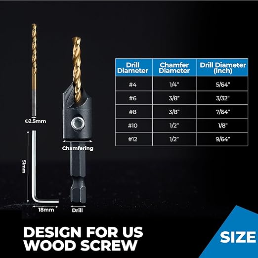toolant 3pack#6 Silence Countersink Drill Bits Set for US Wood Screw, High-Speed Steel Counter Sink Drill Bit in One Step