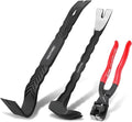 HAUTMEC 3 PCS Pry Bar Set, 15" Flat Pry Bar, 12" Cats Paw Nail Puller Tool and 8" End Cutting Pliers, Heavy Duty Dorp Forged Crowbar Pry Tool for Prying, Lifting and Removing Tasks, HTASM25022