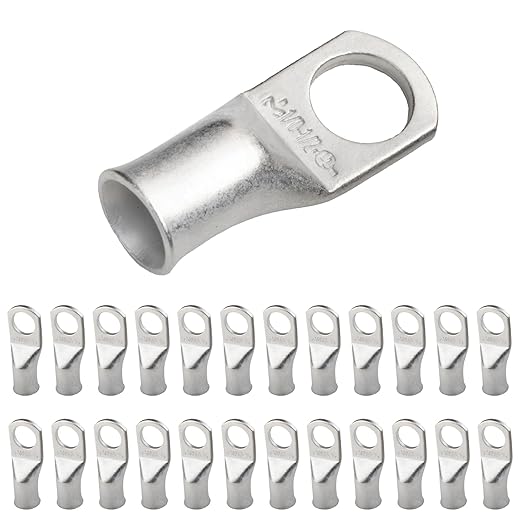 SELTERM 25pcs 1/0 AWG 1/2" Stud Marine Grade Tinned Copper Battery Cable Lugs, 0 Gauge Ring Terminals, UL Wire Lugs Electrical Cable Ends, Terminal Connectors