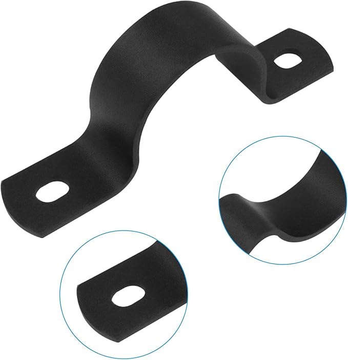 12Pcs Black Pipe Strap, 1 Inch Metal Pipe Clamp Rigid Conduit Clamp, 2 Hole U Bracket for Pipe Fixing/Plumbers(Inside Diameter: 3.5cm)