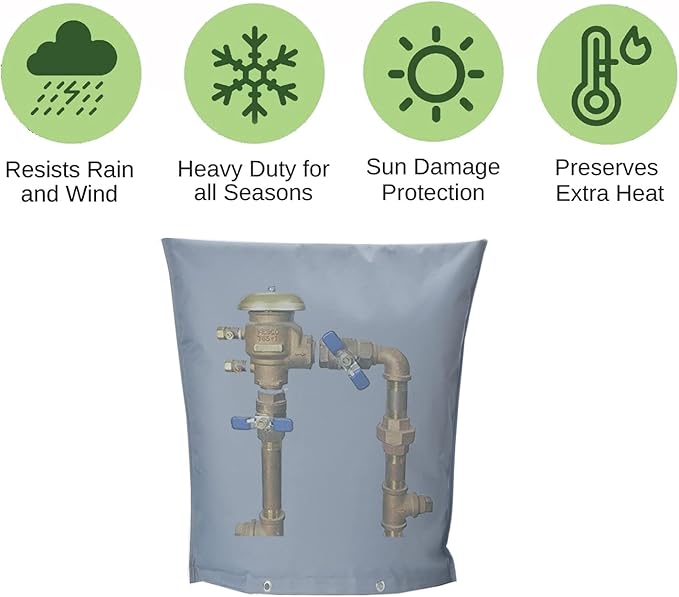 Outdoor Backflow Preventer Insulation Cover, Insulated Pouch for Winter Pipe Freeze Protection Sprinkler Valves in Snow or Sun Exposure, Waterproof Sprinkler Valve System Cover (16 " W x 20 " H, Gray)