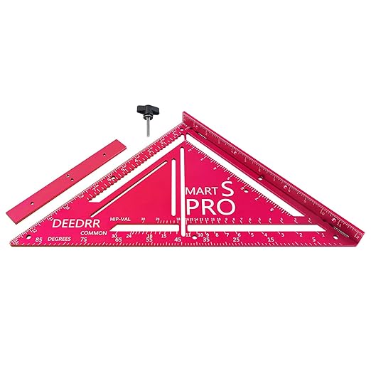 Pro 12 Inch Advanced Carpenter Square-Jig Block -Leve-Accurate Flatwork- Framing Square- Multi-Angle Measuring Tool (90° & 180°) for Carpenters & Architects (Red)